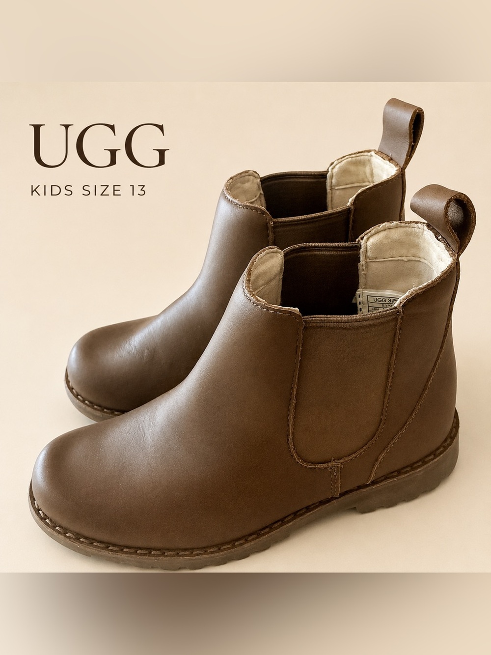 UGG Kids Brown Chelsea Boots with Shearling Trim
